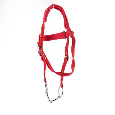 Imagem de AYNEFY DoubleCeck Design Design de Cavalo Ajustável Reinada de Rédeas de Cabeceiras Com Almofada Confortável para Amantes de Cavalos, um Pouco Vermelho