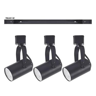 Imagem de Kit Trilho 1m+3 Spots Gu10/Mr16 com Lampada Bivolt Preto - Pix
