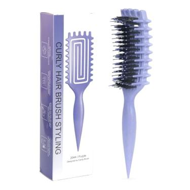 Imagem de Escova definidora de cachos para cabelos cacheados – escova de desembaraçar e modelar para mulheres e homens, perfeita para cabelos molhados e secos, reduz o frizz e melhora os cachos naturais (roxo)