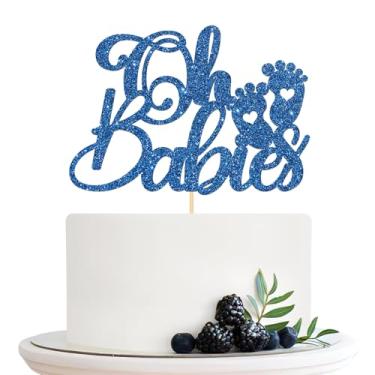 Imagem de Oh Babies Cake Topper, Gender Reveal Cake Decor, Twins Baby Shower, It's Twins Birthday Party Decorations Supplies Blue Glitter