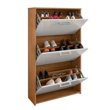 Imagem de Sapateira 3 Portas Armário Multiuso Organizador para Hall Entrada Quarto Sala Estante Moderna (Freijó/Off White)