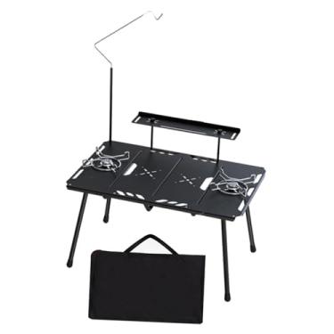 Imagem de rockible Mesa de acampamento em aço carbono, móvel resistente com suporte para luz, acessório para mesa de praia para mochilão, churrasco, jardim,