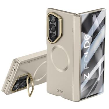 Imagem de Capa para Galaxy Z Fold6, resistente à pele, com suporte de película espelhada, dobradiça dobrável, proteção à prova de choque, capa rígida (para Galaxy Z Fold6/cinza titânio)