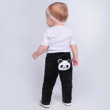 Imagem de Calça para bebê plush bordado no bumbum panda - Era Uma Vez, Preto, 9-