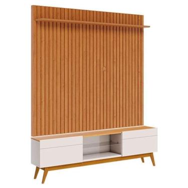 Imagem de Rack Bancada Classic 2 Gavetas Com Painel Para Suspenso Ripado Loft Off White Nature - Imcal