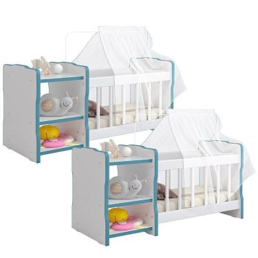 Imagem de Kit 2 Berços Para Boneca Brinquedo Infantil Branco Azul