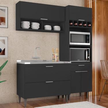 Imagem de Armário De Cozinha Cp02 Com Pia 100cm Pérola Z34 Preto - Mpozenato