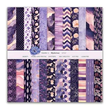 Imagem de VIVIQUEN Pacote com 24 papéis florais de mármore, flores roxas, efêmeras misteriosas, geométrico, dupla face, papel para artesanato, dobrado, plano de fundo faça você mesmo, cartão de fundo, decoração