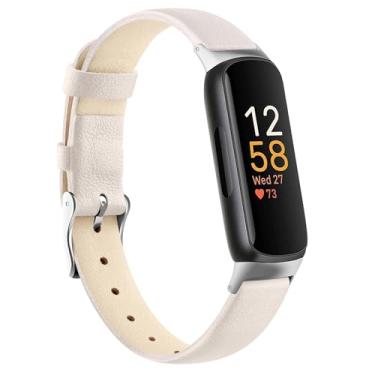 Imagem de AK Pulseira de couro compatível com Fitbit Inspire 3 para mulheres e homens, pulseira de substituição de couro de grão superior clássico macio para Fitbit Inspire 3 Fitness Tracker (Starlight)
