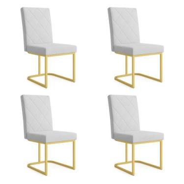 Imagem de Kit 04 Cadeiras de Jantar Estofada Siena Linho Cinza Base de Ferro Dou