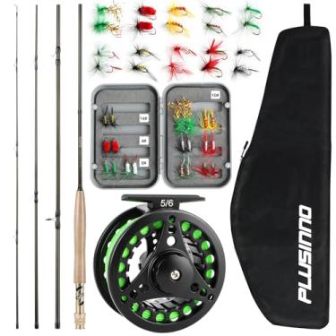 Imagem de Varão de pesca e carretel PLUSINNO, 4 peças de varão de grafite ultraleve 5/6 pacote completo para iniciantes com bolsa de transporte, 5 Wt -9' Fly Rod, 5/6 Reel