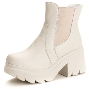 Imagem de Bota Coturno Chelsea com Salto em Couro 6729 Bawmi, Off white, 36