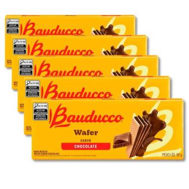 Imagem de Biscoito Wafer Bauducco Sabor Chocolate Kit 5 Pacotes de 92g