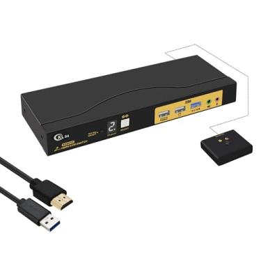 Imagem de CKLau Switch Hdmi Kvm 2X1 8K A 60Hz 4K 144Hz Com Suporte Para Áudio E Cabos, Alternância Por Teclas De Atalho, Emulação Edição, Fibra Óptica Digital 5.1 Canais, Saída Som Surround 7.1