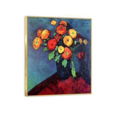 Imagem de RYLJCZ Lâminas de arte mural famosas de Adolf Erbsloh - Bouquet- Reproduções de pinturas em tela- quadro emoldurado póster decoração de parede giclée 50 x 60 cm (19,7 x 23,6 pol) moldura dourada