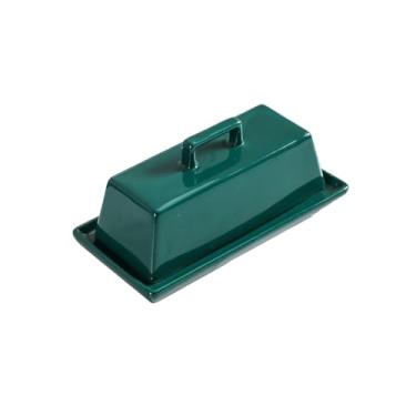 Imagem de Manteiga de cerâmica simples com tampa Manteiga de personalidade retangular - Verde brilhante