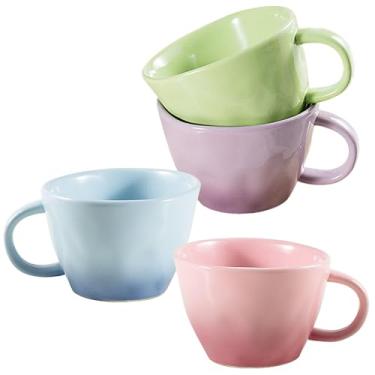 Imagem de Conjunto de 4 canecas de café, 4 xícaras de café de cerâmica multicoloridas, caneca de latte com alça grande para café, chá, cacau, leite, usada para fornos de micro-ondas e máquinas de lavar louça