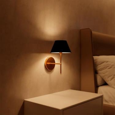 Imagem de Kit 2 Arandelas de Parede Sem Interruptor Com Cupula Algodão Ref 16 + Lampada Branco Quente (Dourado Cupula Preto)