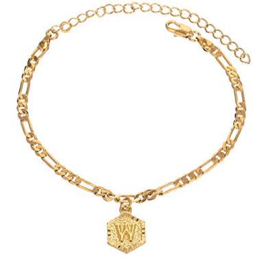 Imagem de Pulseiras de tornozelo com inicial para mulheres e homens, pulseira de tornozeleira de elos cubanos fígaro de ouro 18 K para mulheres e adolescentes, tornozeleira de ouro personalizada com iniciais, 8
