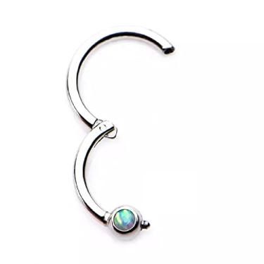 Imagem de Pierced Owl Anel de segmento articulado de aço inoxidável centralizado opala 16GA, Aço inoxidável, opala, opala sintética, Opala sintética
