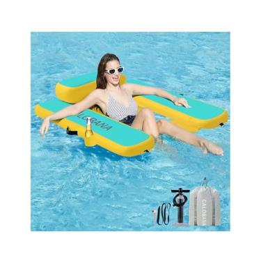 Imagem de CALOBANA Cadeira flutuante, inflável para piscina, espreguiçadeira, boia para adultos, festa ao ar livre, piscina, lago rio, praia, verde menta e amarelo