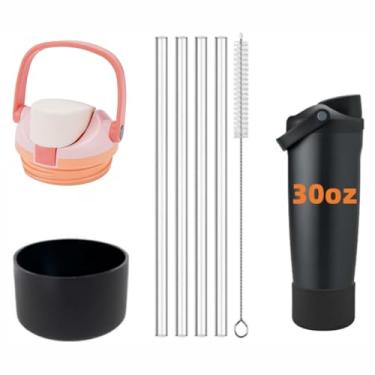 Imagem de Tampa de substituição compatível com garrafa de água Owala FreeSip Sway 850 g 1,134 g, com 1 bota protetora de silicone preto e 4 canudos de substituição para Owala Sway 850 g 1,134 g (rosa, para Sway