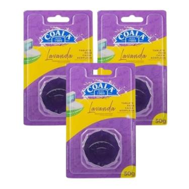 Imagem de Kit 3 Tablete Sanitário Coala 50g Lavanda Perfume Cor Água Funginicida Antibacteriano Bactérias Fungos Mau Cheiro Odor Desodorizante