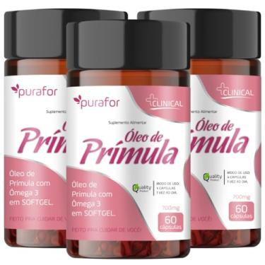 Imagem de Kit com 3 Óleo de Prímula com Ômega 3 700mg Purafor – 60 Cápsulas | Suplemento em Softgel – Apoio Hormonal, TPM, Pele e Cabelos | Sem Glúten e Lactose