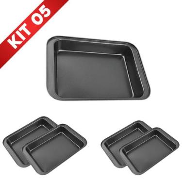 Imagem de Kit 5 Forma Assadeira Pão Caseiro Antiaderente Teflon Lasanha Retangul