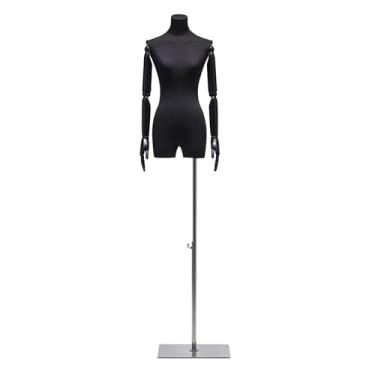 Imagem de Mannequin Roupas de manequim, torso de manequim feminino com altura ajustável, braços e dedos de madeira ajustáveis(Black)