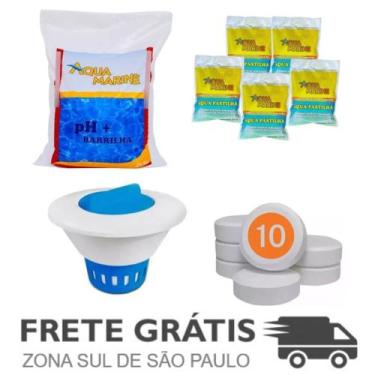 Imagem de Kit Barrilha Elevador Ph + Clorador 10 Pastilhas Aqua Marine