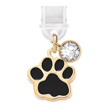 Imagem de ELISE & FONDA TP809 Tipo-C porta de carregamento USB plugue antipoeira minúsculo gato pata pingente de celular para iPhone 15/16/Samsung/OnePlus/Xiaomi/oppo telefones Android (preto)