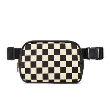 Imagem de Bolsa tiracolo feminina xadrez listrada pochete bolsa de peito para compras no trabalho, Preta (pochetes)