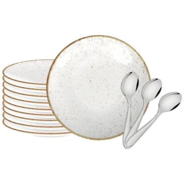Imagem de Jogo de Pratos Rústico Marrom Porcelana 12 Peças Tramontina