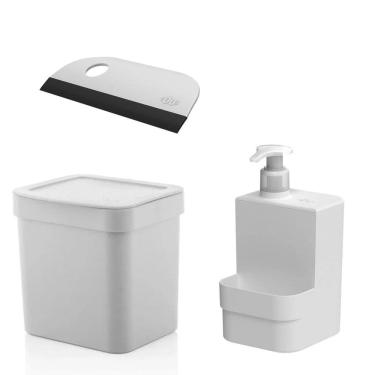 Imagem de Kit Lixeira, Rodinho De Pia Rodo E Porta Detergente Cozinha