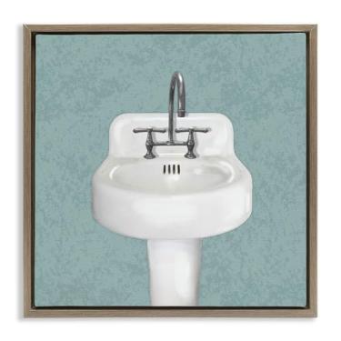 Imagem de Stupell Industries Pia de banheiro simples moldura marrom tela flutuante arte design por Matthew Piotrowicz, 18 x 18