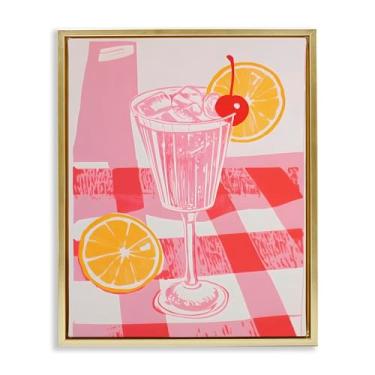 Imagem de Stupell Industries Toalha de mesa de limonada rosa em tela flutuante emoldurada dourada design de arte de parede por Walker Noble, 78 x 63 cm