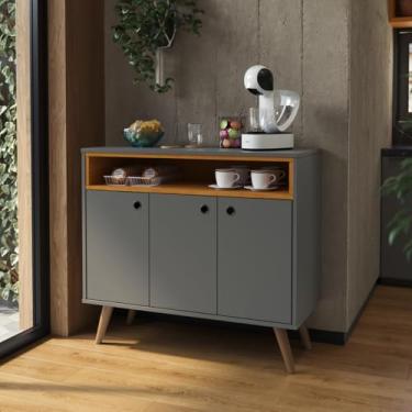 Imagem de Aparador Balcão Buffet Parias Pés Palito Retro 3 Portas Adega Cantinho do Café - Loja Inova BR (Cinza/Nature)