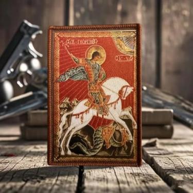 Imagem de Patch de moral de São Jorge O Vencedor a Cavalo - Remendo Tático Impresso para Equipamento Militar, Mochilas, Bonés de Beisebol de Operador, Porta-Placas e Coletes - Remendos de Moral