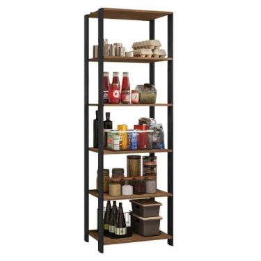 Imagem de Armário Estante Multiuso Organizador Despensa 5 Prateleiras 59cm Rustic/preto Madesa