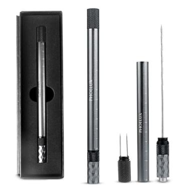 Imagem de PHOELUX Conjunto de ferramentas para charutos 4 em 1 - furador de charuto (7 mm), realçador de tração de 11,5 cm, agulha dupla de 0,91 polegadas e régua de 12 cm (cinza)