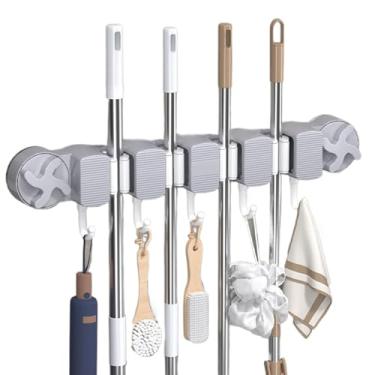 Imagem de Rrlihjgu Suporte De Vassoura Parede | Organizador de Pás e Esfregões Com Para Cozinha - Suporte Com 5 Ganchos Para Vassoura Pá Toalha Ferramentas Cozinha Garagem Jardim Casa De Banho
