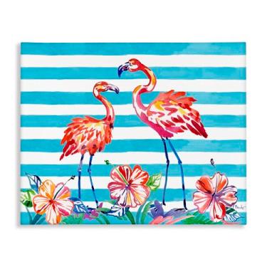 Imagem de Stupell Industries Arte de parede em tela de flamingos escovados e hibiscos por Paul Brent, 40 x 50 cm