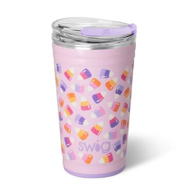 Imagem de Swig Life Copo de festa de 680 g, copo de café isolado para viagem de Halloween com tampa EZ Slider, compatível com porta-copos, copo de aço inoxidável de 680 g, caneca reutilizável (Candy Corn)