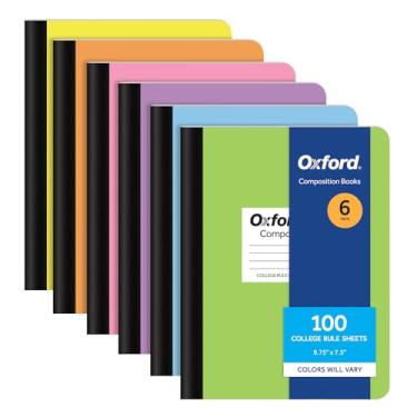 Imagem de Oxford Cadernos de composição, pacote com 6, papel pautado universitário, 24 x 19 cm, 100 folhas, capas pastel sortidas (63760)