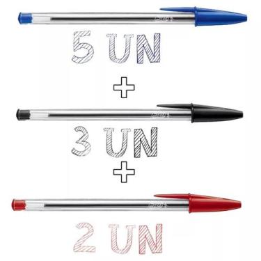 Imagem de Kit Canetas 1.0 Bic Cristal 5 Azul 3 Preta 2 Vermelha 10 Und