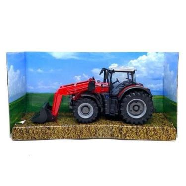 Imagem de Trator Com Pá Na Frente 10 Cm Burago Farm Massey Ferguson 8740S Com Pá