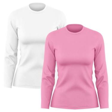 Imagem de Kit 2 Camisetas Feminina Manga Longa Dry Fit Básica Lisa Proteção Sola