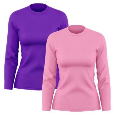 Imagem de Kit 2 Camisetas Feminina Manga Longa Dry Fit Básica Lisa Proteção Sola