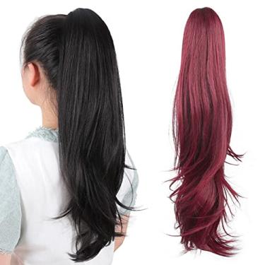 Imagem de Extensão de rabo de cavalo, extensões de cabelo HSPJHTM, garra de extensão de rabo de cavalo para mulheres, cabelo cacheado, 61 cm, extensões de cabelo de rabo de cavalo sintético muito longas e volumosas, onduladas, resistente ao calor, vinho vinho